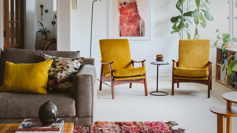 living room with pops of yellow