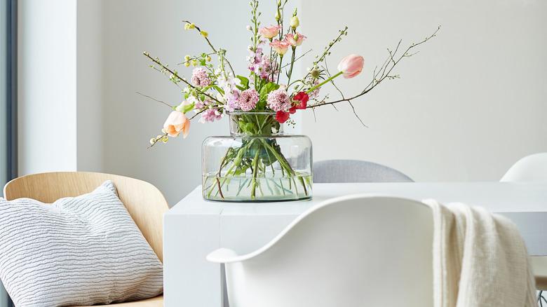 centerpiece with spring blooms