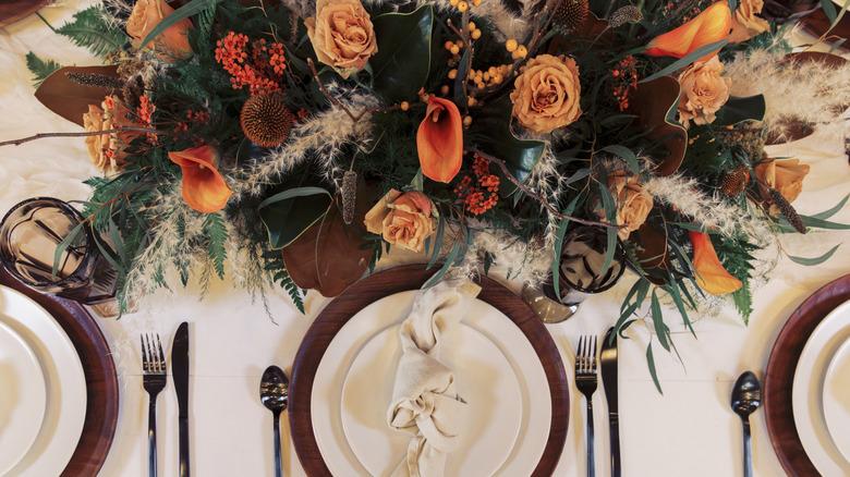 fall centerpiece with orange flowers