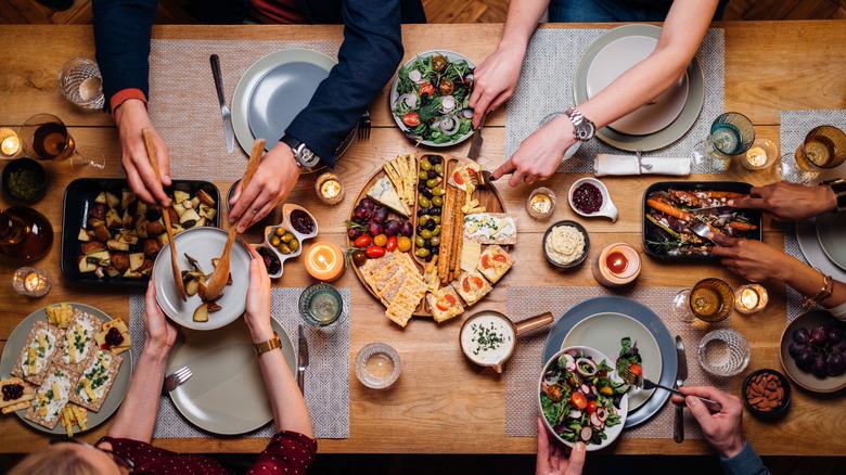 overhead view of dinner party table