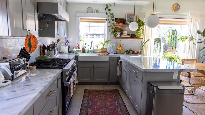 white kitchen with colorful decor