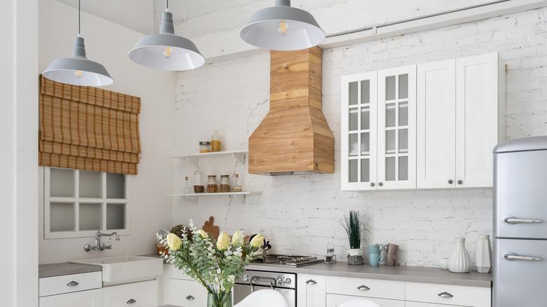 Modern kitchen with wooden range hood