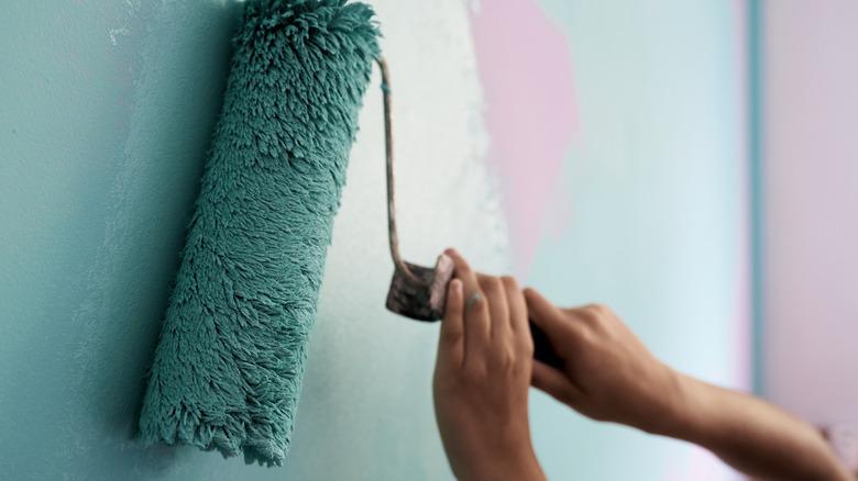 fuzzy paint roller on wall