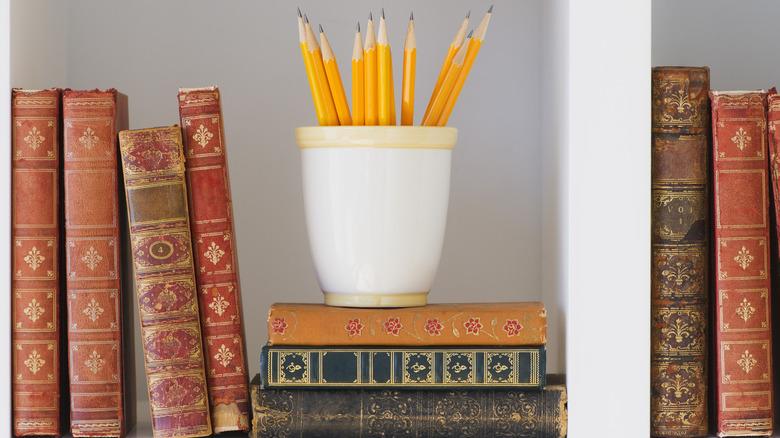 horizontal and vertical stacked books