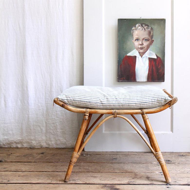 vintage bamboo stool with cushion