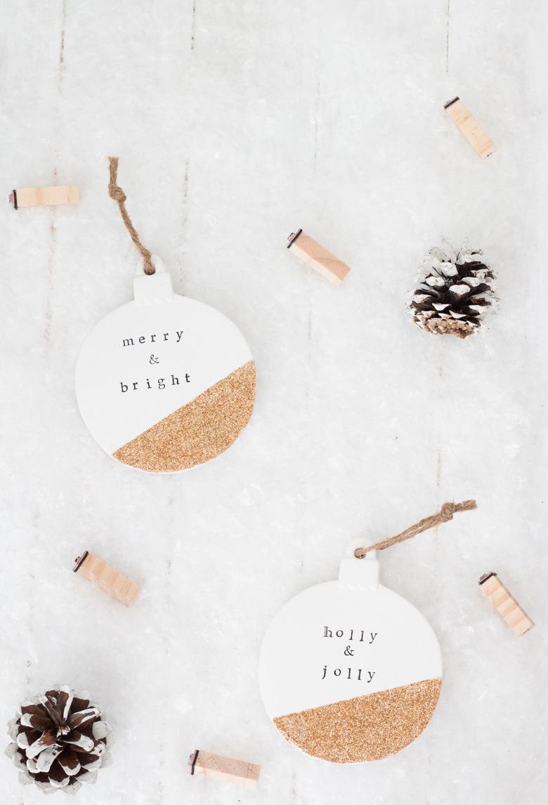 DIY holiday gold glitter ornaments