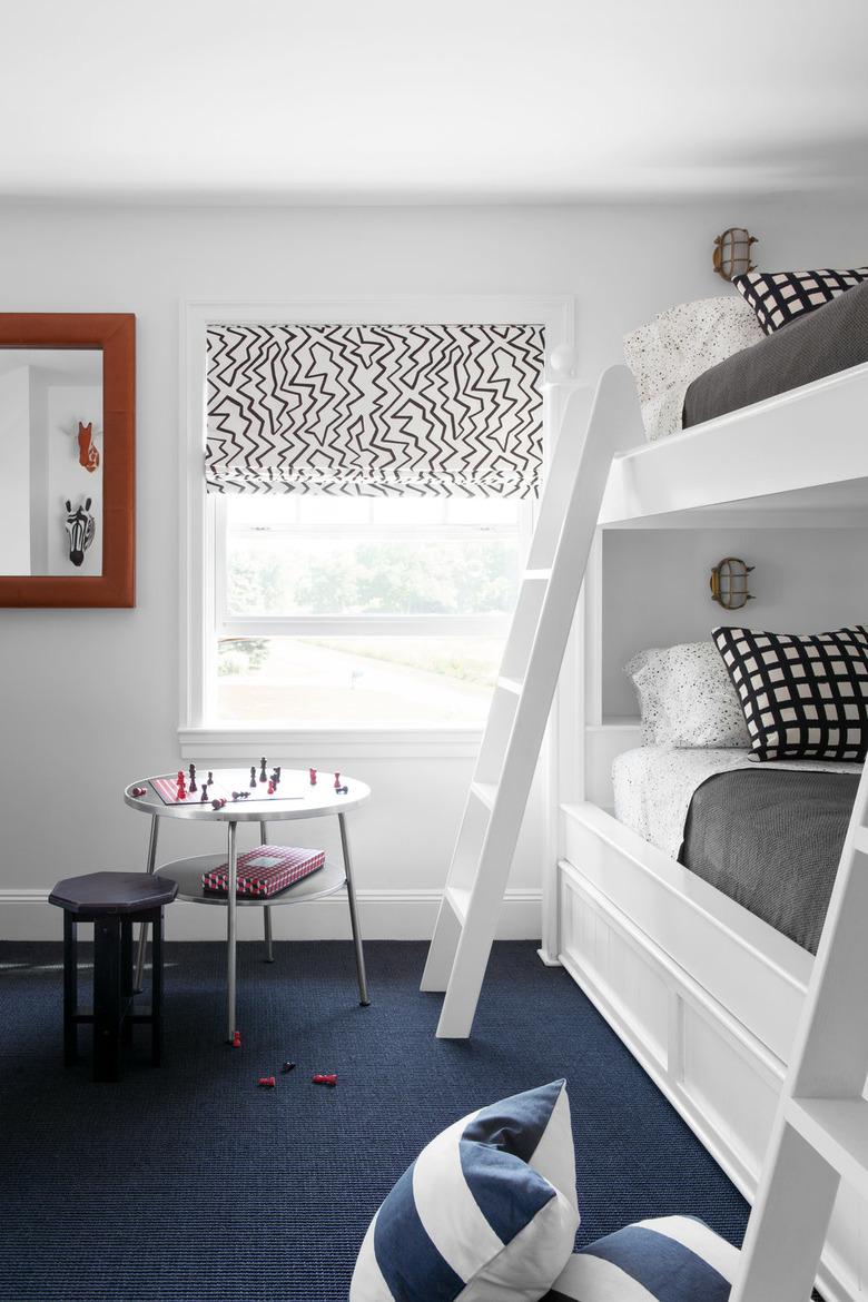 white kids bedroom with bunk beds