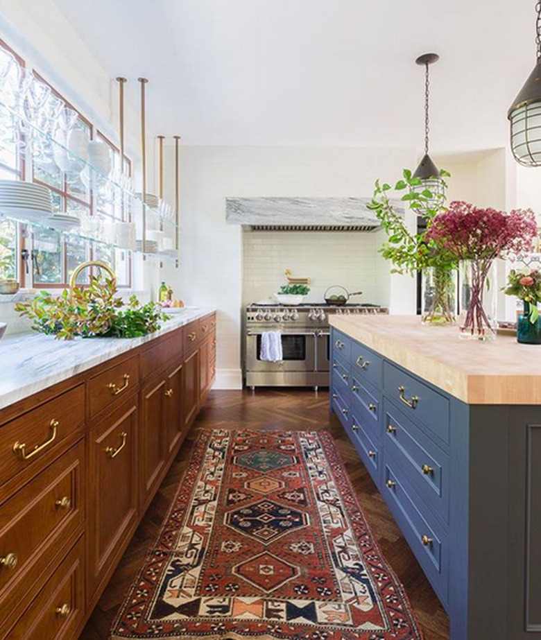 Brown cabinets with marble