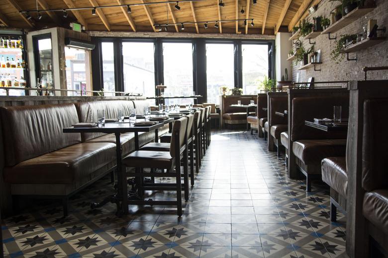 The seating area in Steak + Whiskey