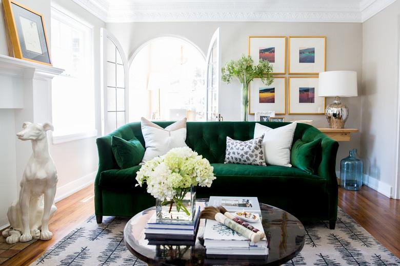 small living room with green couch