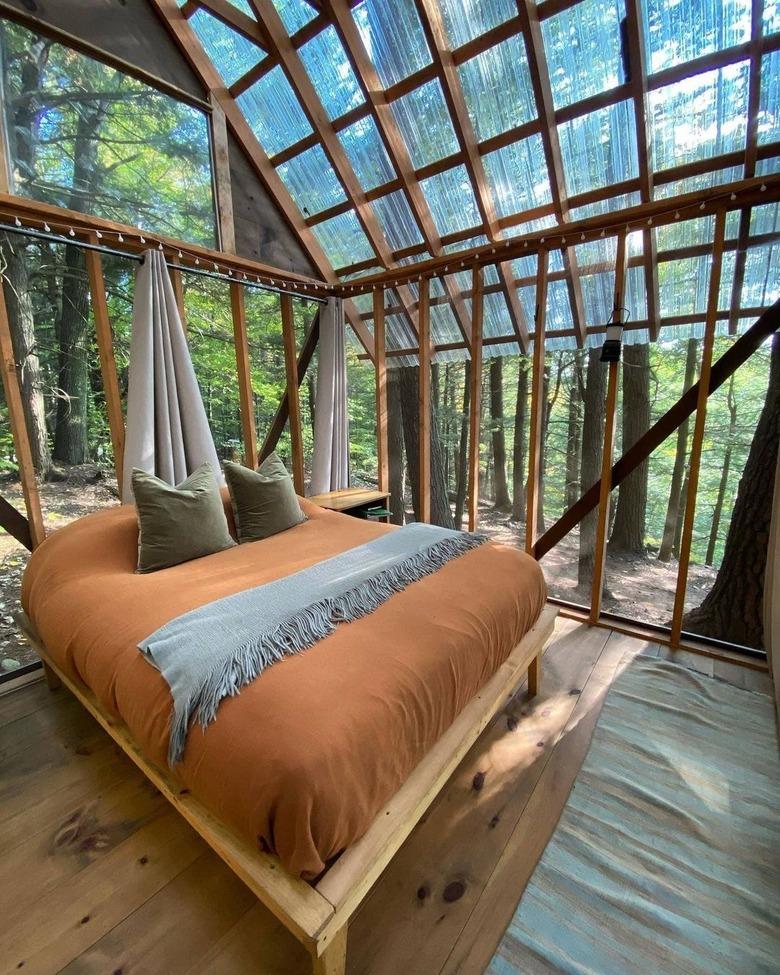 interior view of a cabin with bed