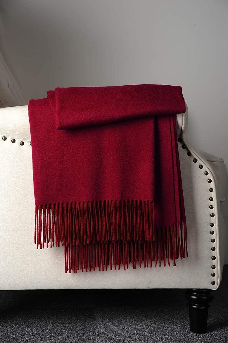 cashmere blanket in merlot