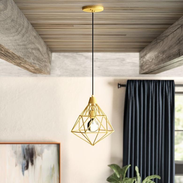 diamond shaped pendant light in gold