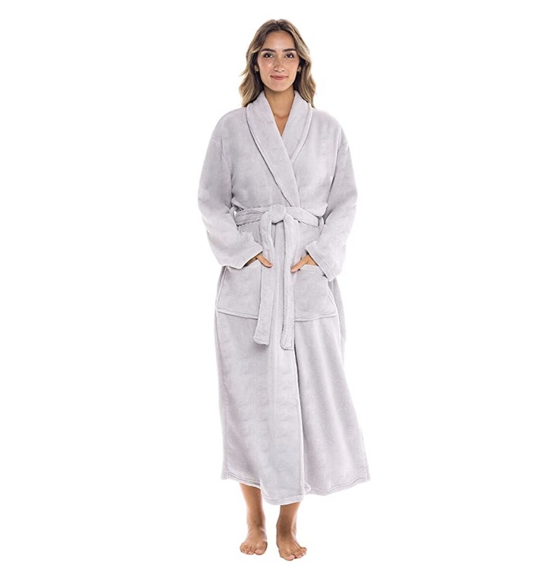 light gray fuzzy robe