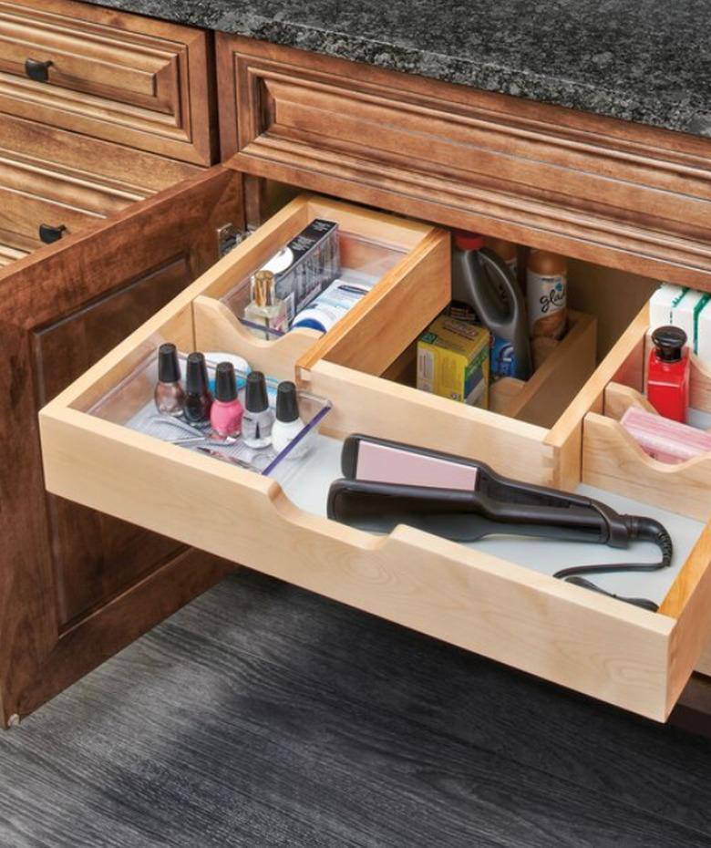 U-shaped under sink wood drawer