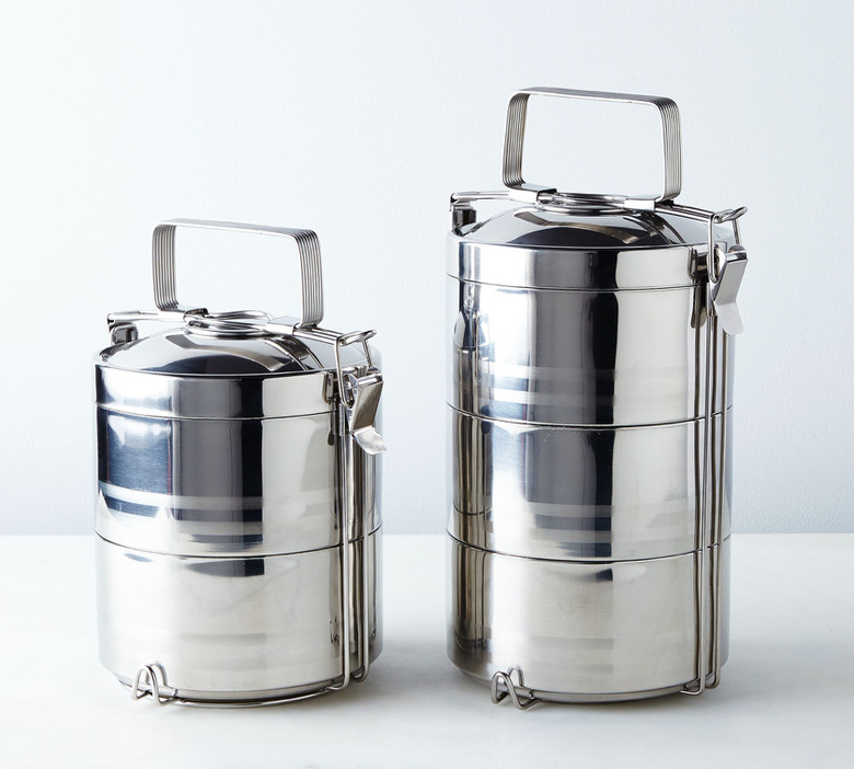 tiered metal tiffin food storage container