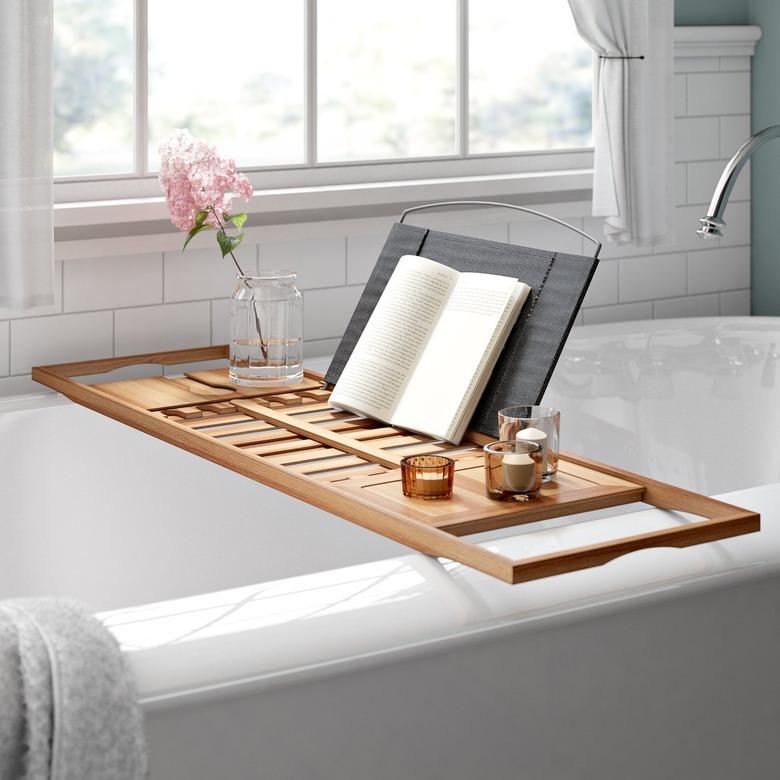 wooden bath caddy