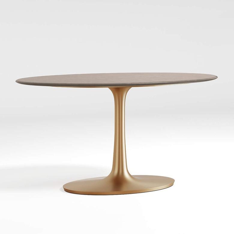 Crate & Barrel Nero Oval Concrete Dining Table with Brass Base