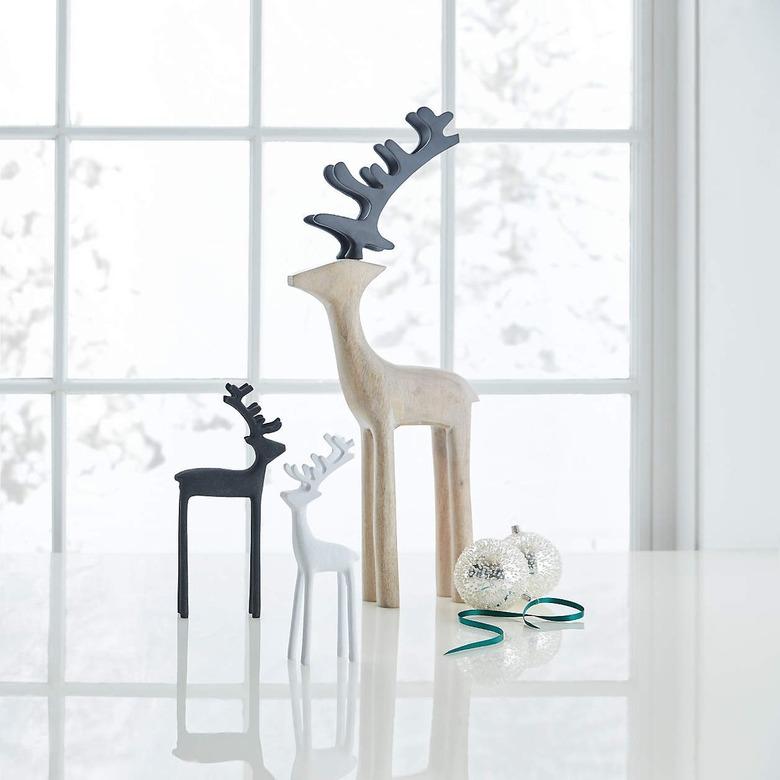 Crate and Barrel Wood Reindeer Holiday Decoration