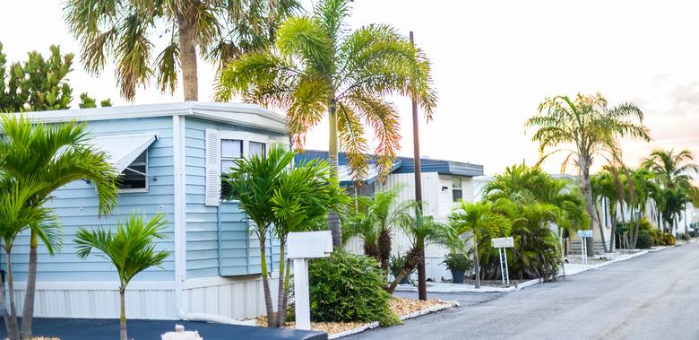 Trailer mobile homes in a sunny suburban community neighborhood