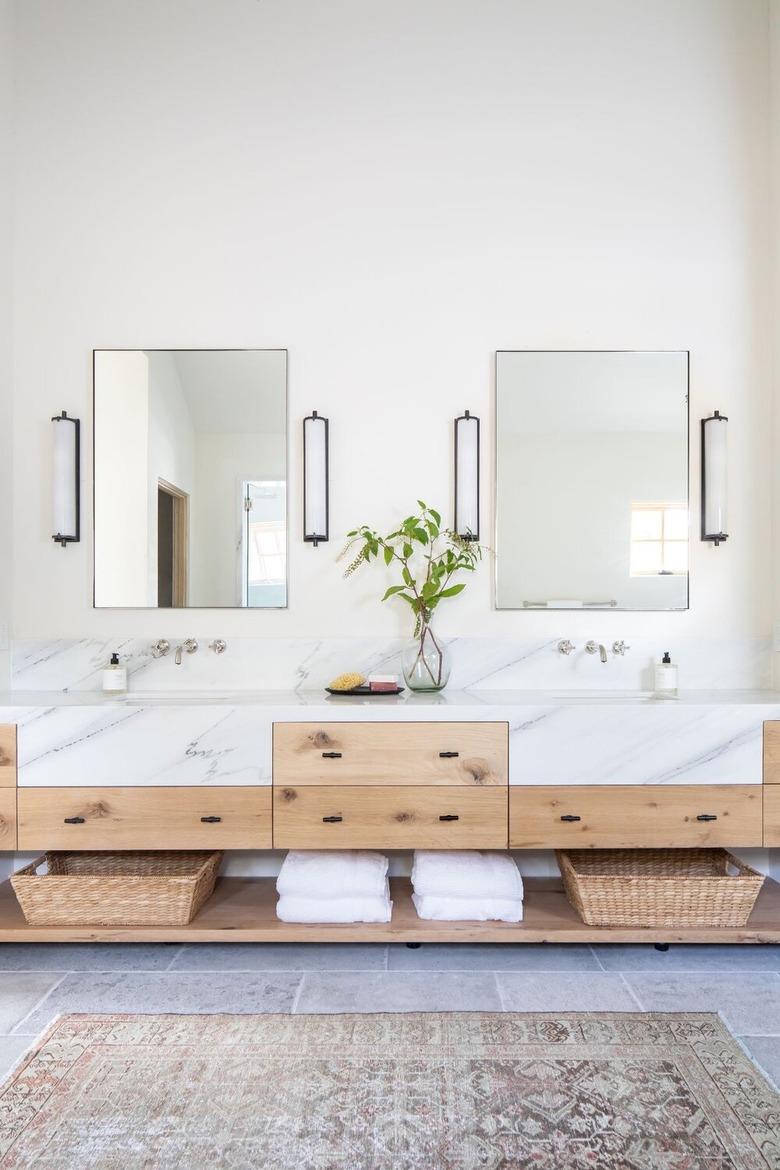 Bathroom designed by Studio McGee with chrome faucet