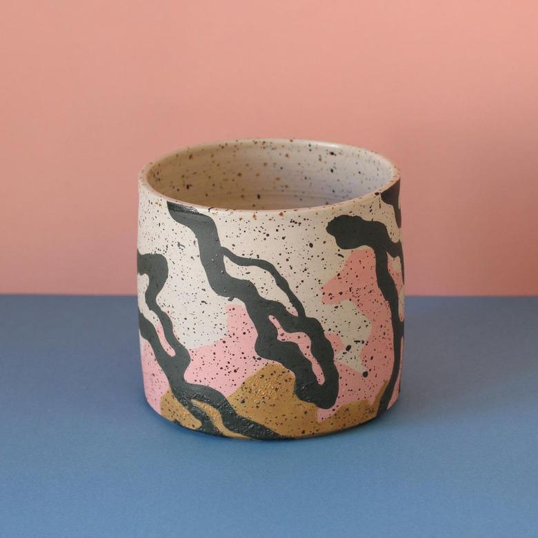 Contemporary Ceramics pink, gray and ochre handmade ceramic plant pot
