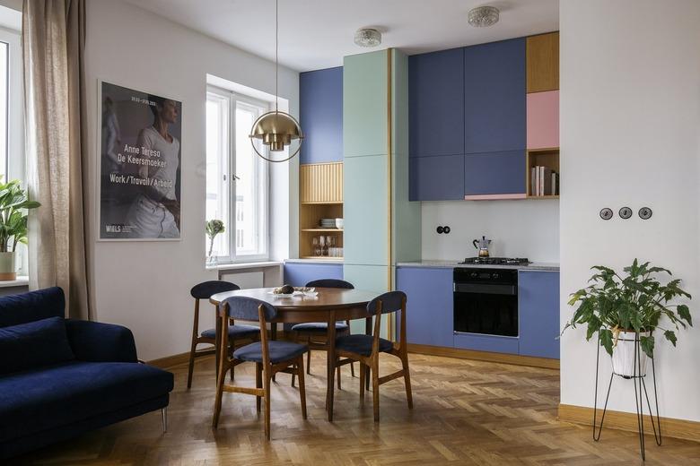 colorful cabinets in contemporary kitchen