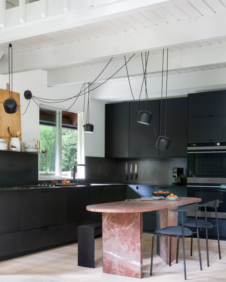 contemporary kitchen with suspension lighting