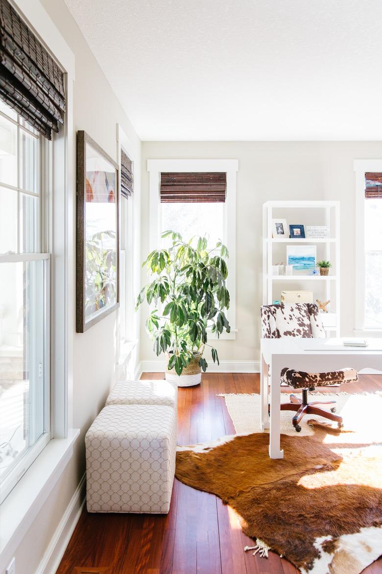 Contemporary Window Treatments Bamboo roman shades in a home office designed by Interior Impressions