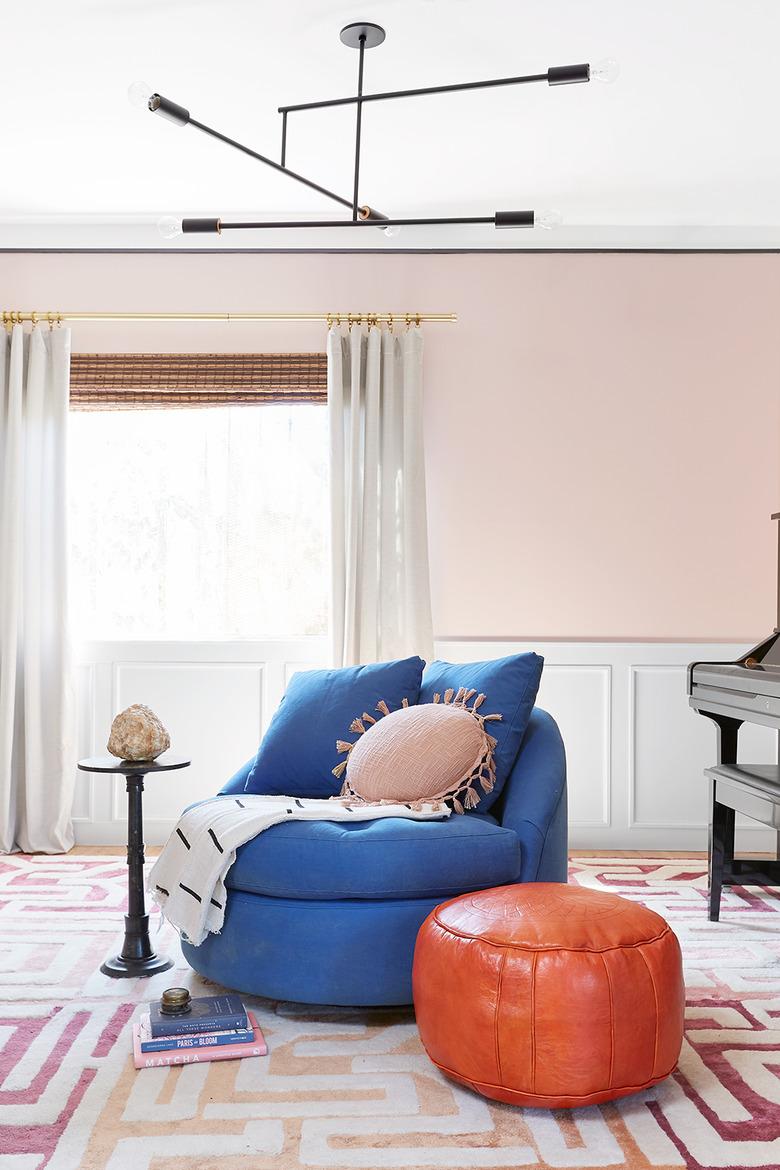 Contemporary Window Treatments Roman shades and curtains in a living room designed by Black Lacquer Design