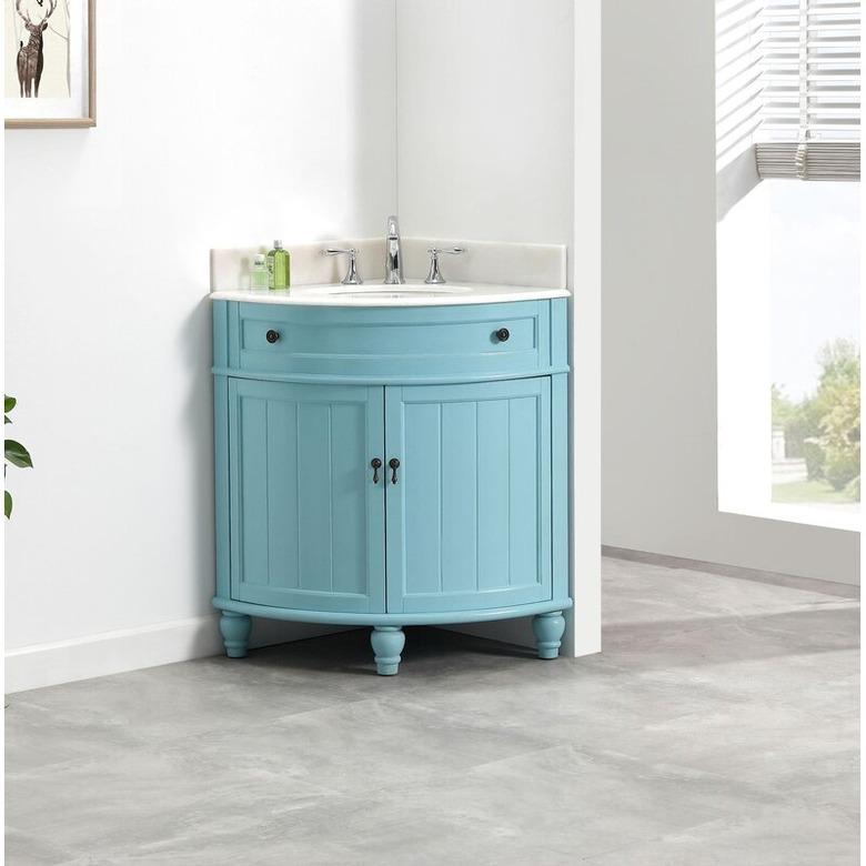 blue corner bathroom vanity from Wayfair