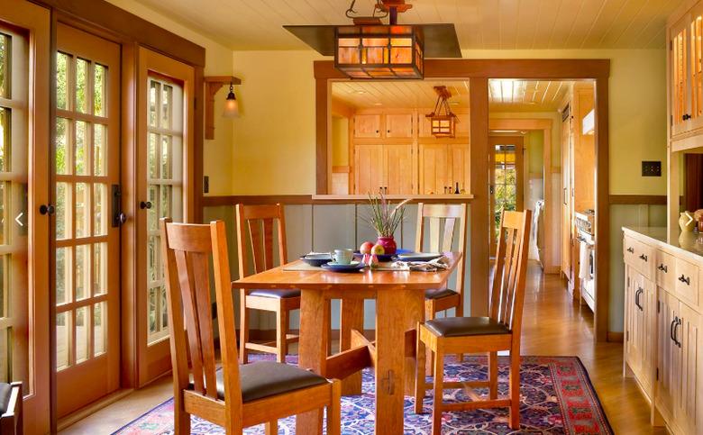 craftsman style dining room with wood table and chairs