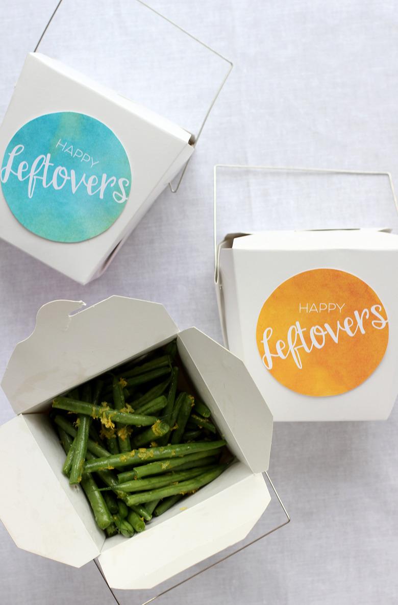 take out boxes with printable labels for holiday leftovers