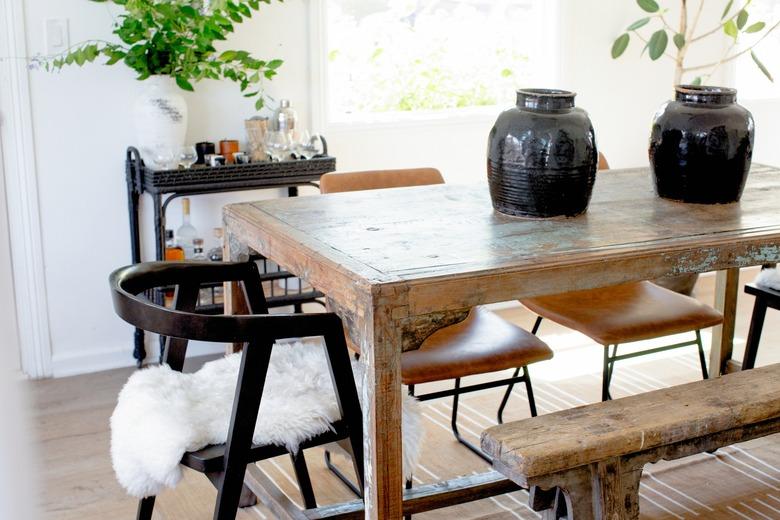 Dining room with a bar cart