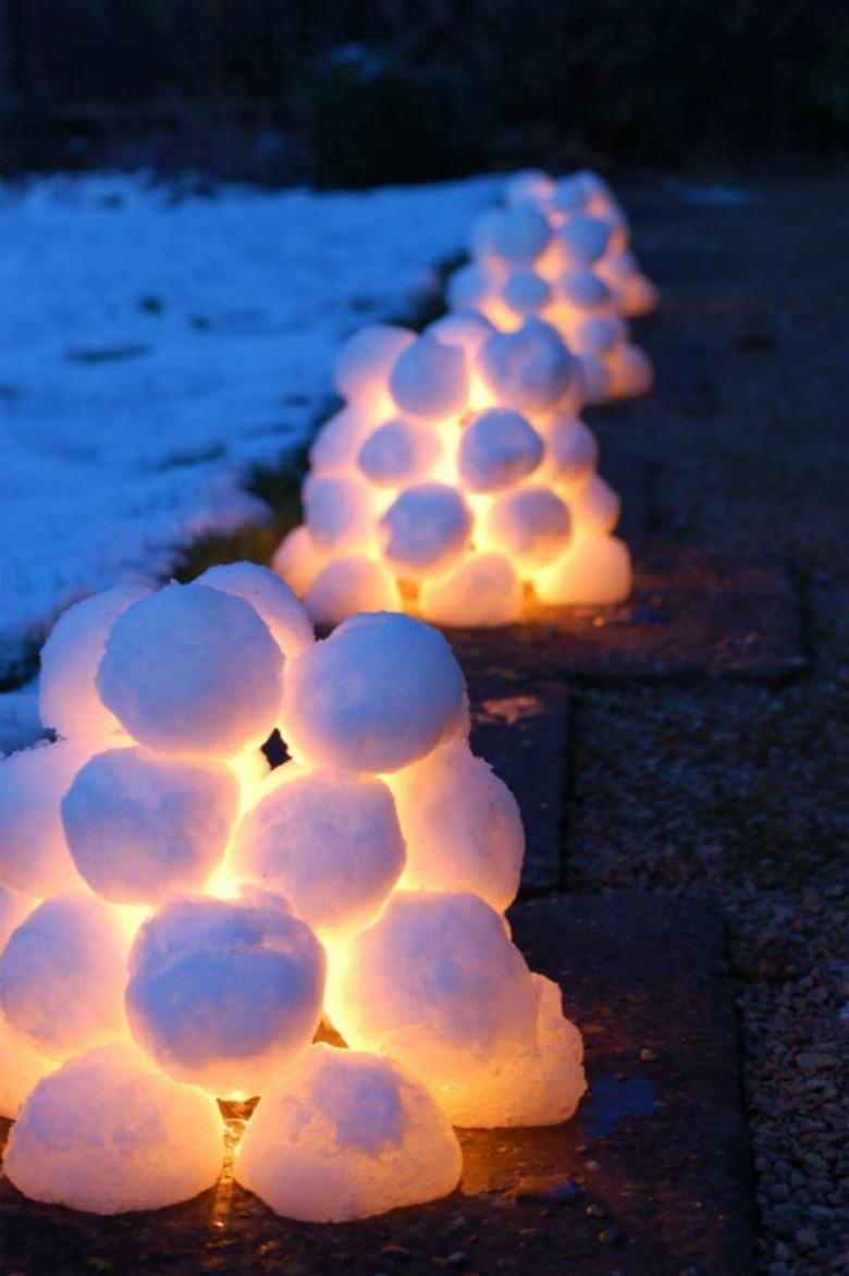 DIY Outdoor Christmas Decorations with DIY snowball lanterns by Little Green Fingers