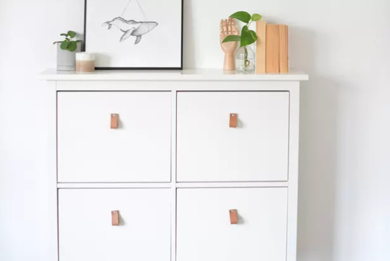 White shoe storage with leather pulls