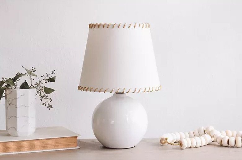 Stitched IKEA lampshade with leather