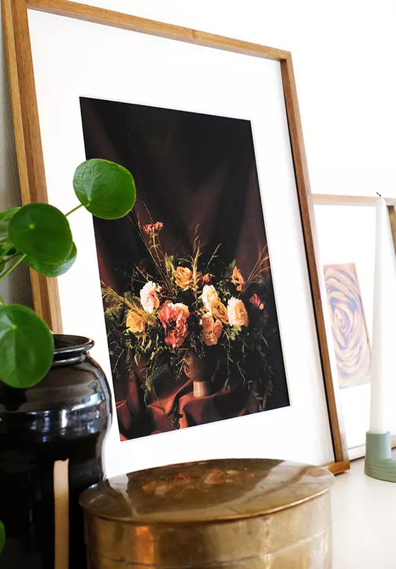 Moody floral art print in frame