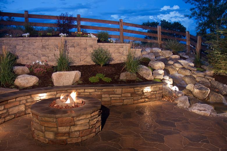 Beautiful Backyard Fire Pit and Seat Wall