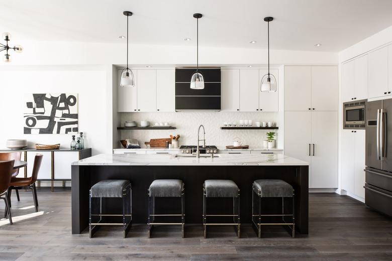 espresso kitchen island in black and white space