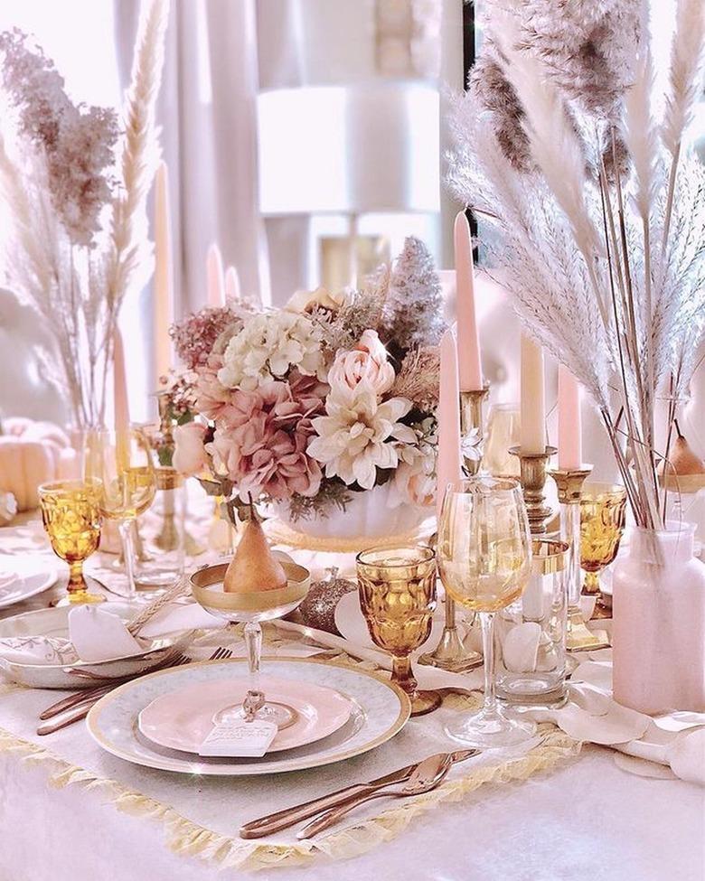 pink fall tablescape