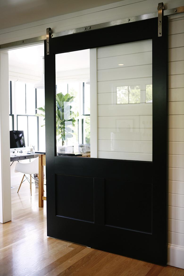 farmhouse hallway idea with barn door