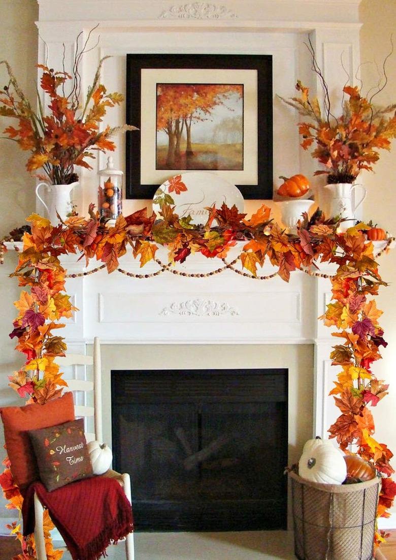 fall garland over mantel