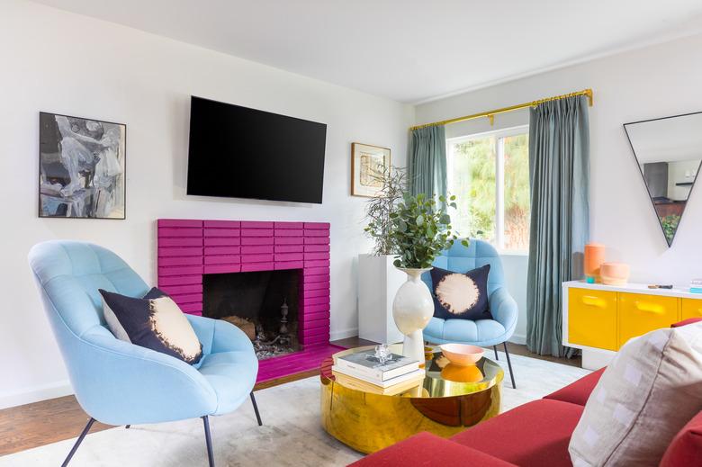 hot pink painted fireplace