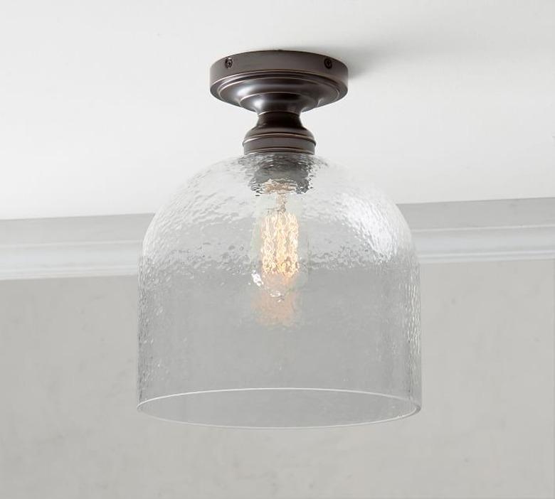 flush mount with clear textured glass shade