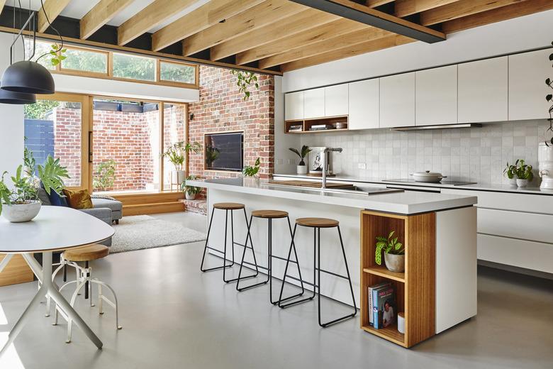 polished concrete floor in modern kitchen