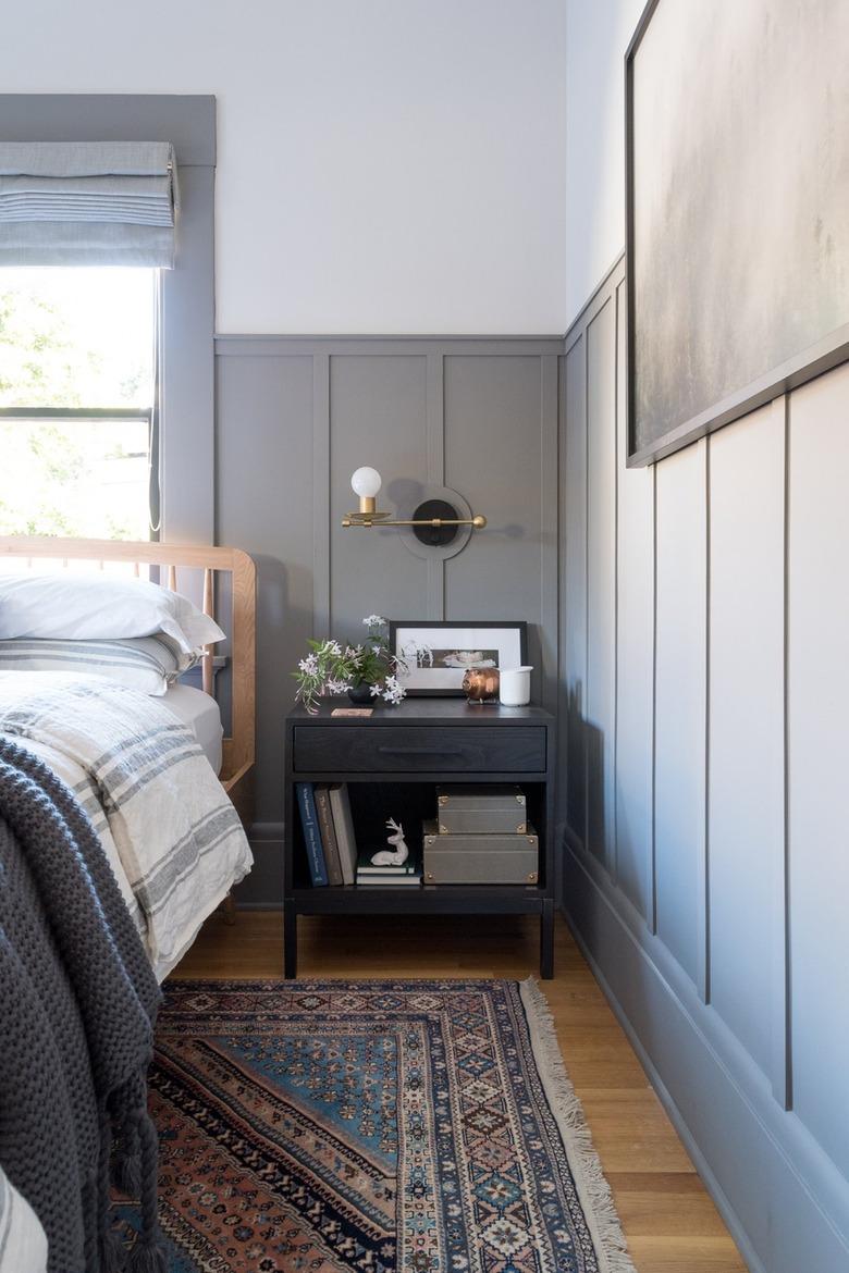 true gray wainscoting in bedroom