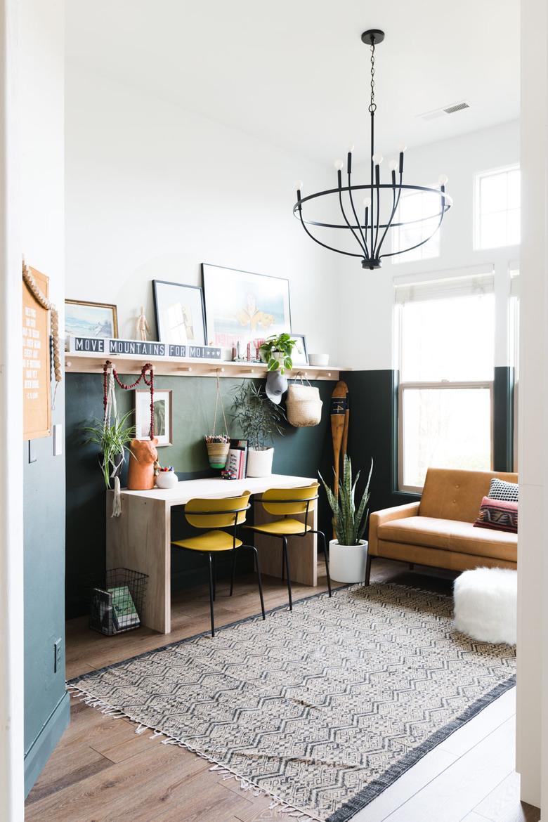 kid-friendly green boho room with vintage accents