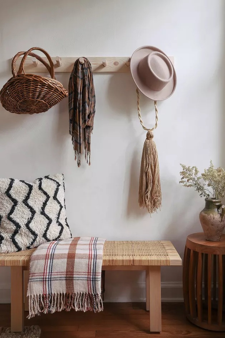 boho hallway with peg rail