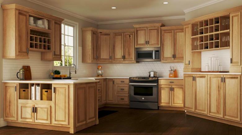 kitchen space with hickory cabinets